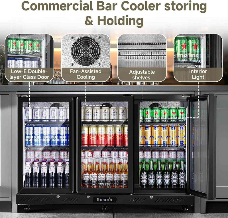 12 Cu.Ft Display Bar Beverage Fridge With 3 Glass Doors and wheels