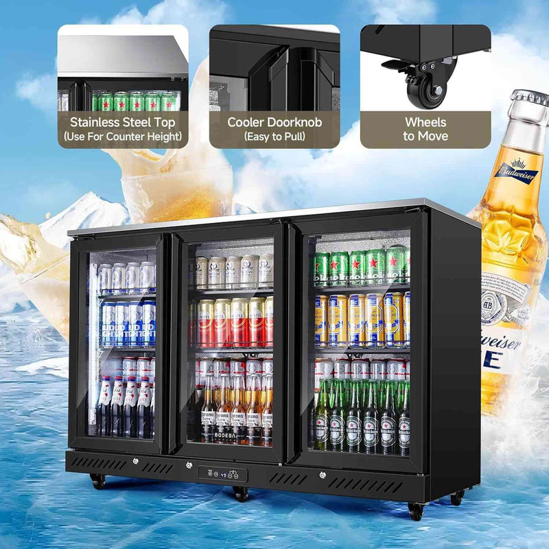 12 Cu.Ft Display Bar Beverage Fridge With 3 Glass Doors and wheels