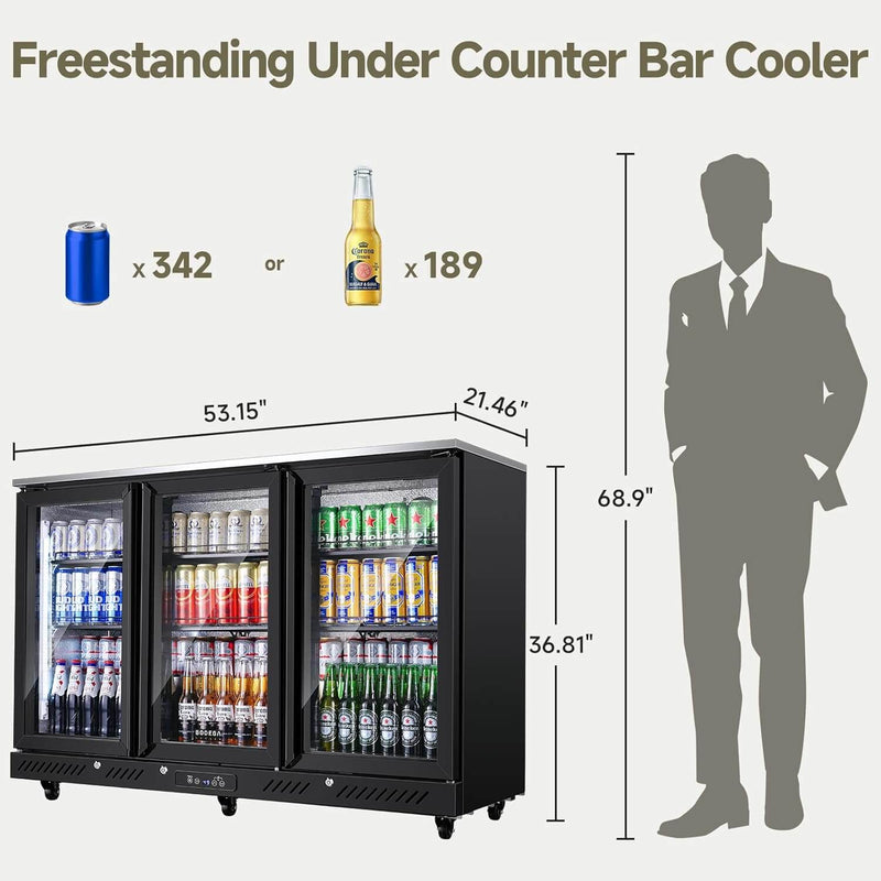 12 Cu.Ft Display Bar Beverage Fridge With 3 Glass Doors and wheels