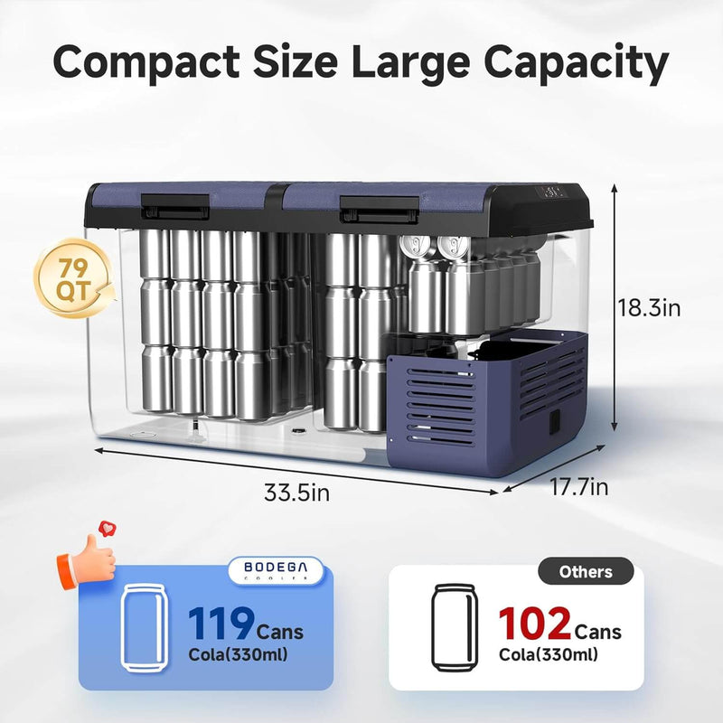 BODEGACOOLER 12 Volt Refrigerator 100QT/95L IPX4 Waterproof Dual Zone