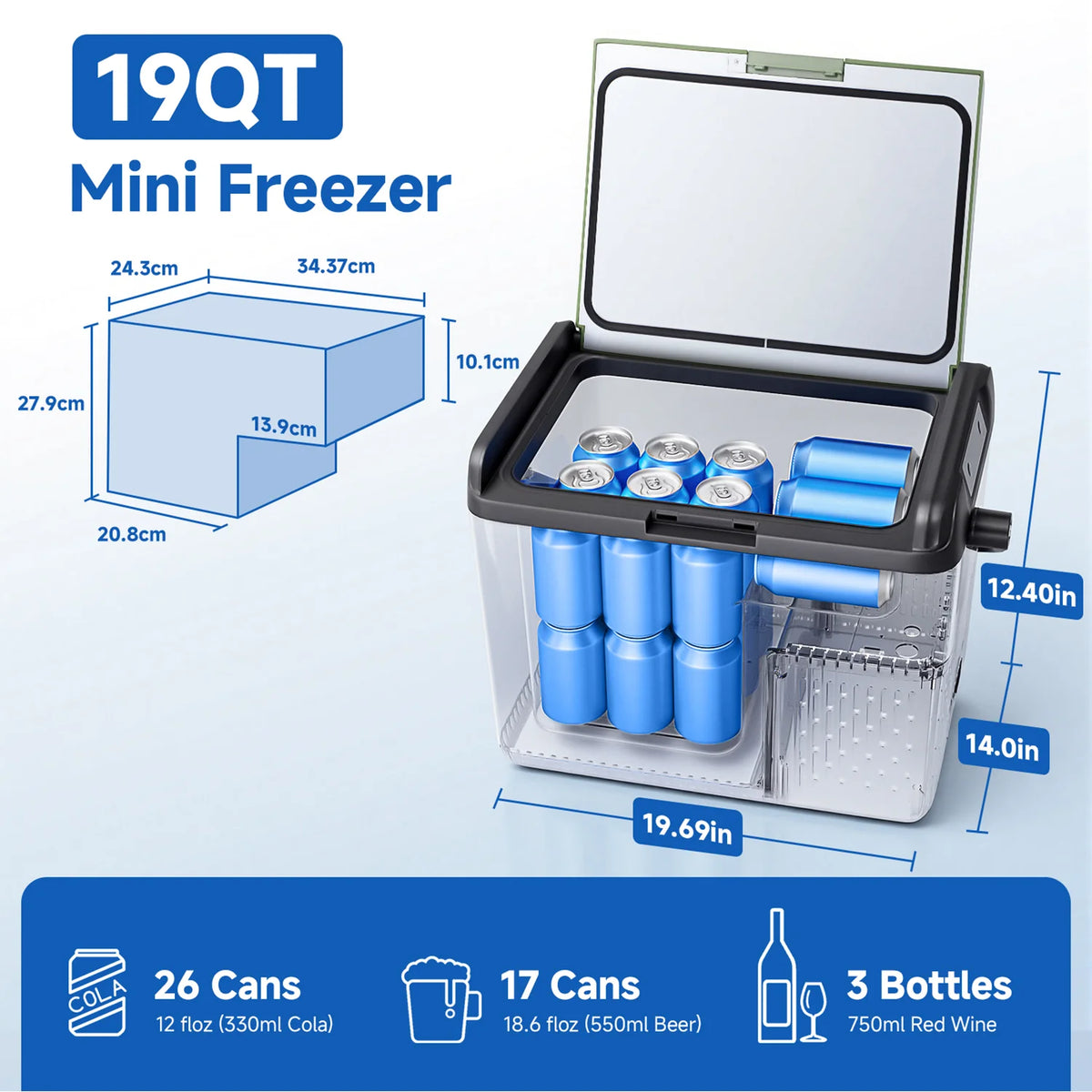 Mini refrigerator 冷温庫 BODEGAcooler Mini 12V Portable Freezer 19Qt/18L with Handle