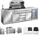 BODEGACOOLER Outdoor Kitchen Island with 6-Burner 97,000 BTU Propane Grill, Stainless Steel BBQ with Built-in Refrigerator and Sink for Backyard hosting, Patio Barbecue