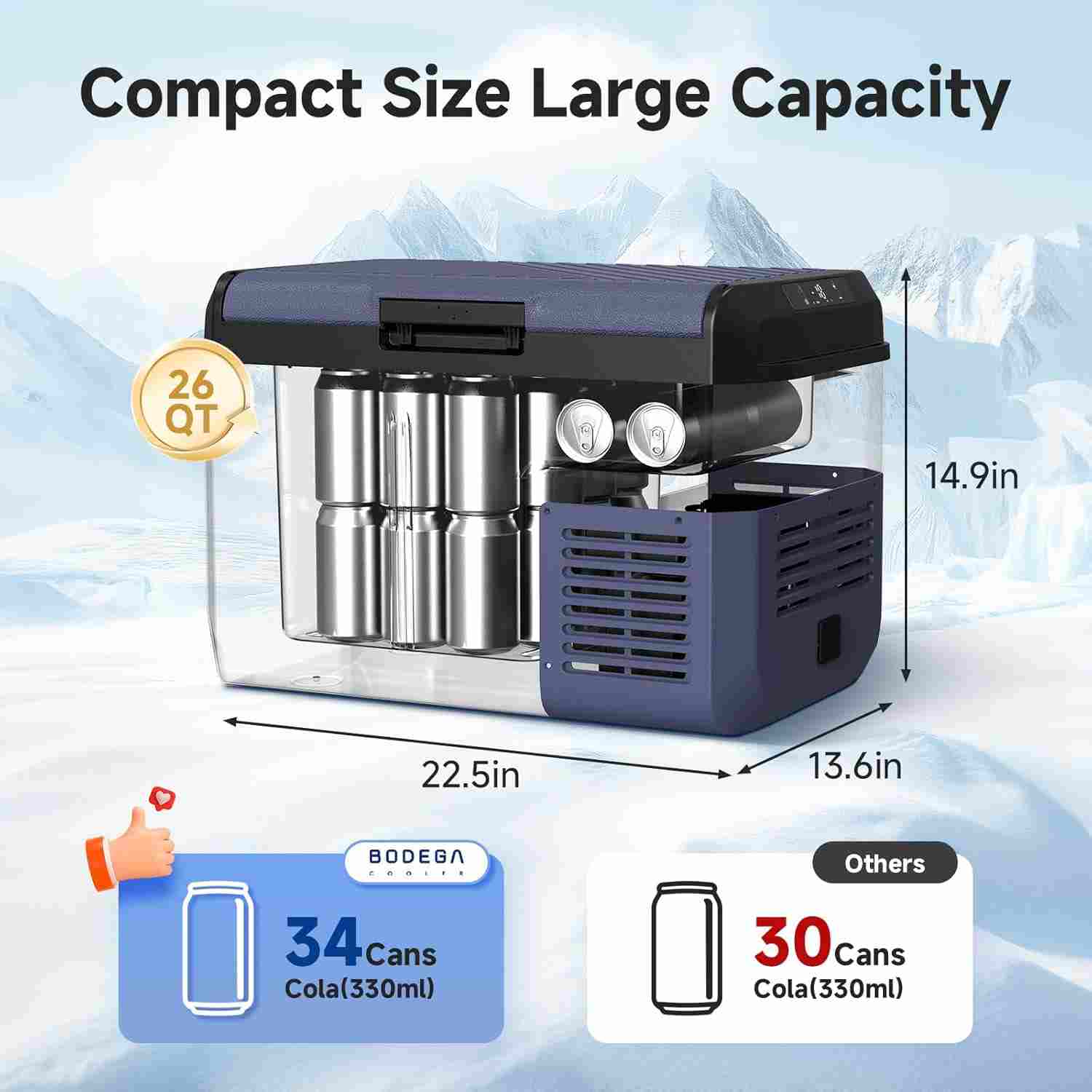 Portable Fridge Freezer IPX4 Rating Water Resistant 26qt