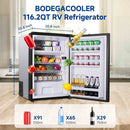 BODEGACOOLER 12-Volt Refrigerator, 116.2-Quart RV Refrigerator with Freezer, Dual-Mode RV Fridge with LED, 5℉-50℉ Travel Compressor Cooler 12/24V DC for Boat, Caravan, Truck, Camping (Black)