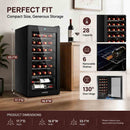 BODEGACOOLER 28 Bottle Compressor Wine Cooler, Freestanding Mini Fridge with Digital Temperature Panel, UV-Protected Glass Door, Fast Cooling for Wine, Small Refrigerator for Bar, Kitchen & Office