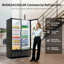 BODEGACOOLER Commercial Merchandiser Refrigerator, 27.02 Cu.Ft Double Glass Door Beverage Cooler, Upright Display Refrigerator with Soft LED Light, Adjustable Shelves, 4 Heavy-Duty Casters, Black
