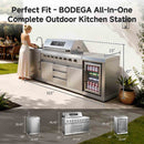 BODEGACOOLER Outdoor Kitchen Island with 6-Burner 97,000 BTU Propane Grill, Stainless Steel BBQ with Built-in Refrigerator and Sink for Backyard hosting, Patio Barbecue