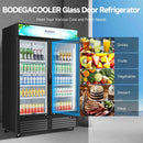 BODEGACOOLER Commercial Merchandiser Refrigerator, 40 Cu.Ft Double Glass Door Beverage Cooler, Upright Display Refrigerator with Soft LED Light, Adjustable Shelves, 4 Heavy-Duty Casters, Black