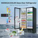 BODEGACOOLER Commercial Merchandiser Refrigerator, 27.02 Cu.Ft Double Glass Door Beverage Cooler, Upright Display Refrigerator with Soft LED Light, Adjustable Shelves, 4 Heavy-Duty Casters, Black