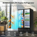 BODEGACOOLER Commercial Merchandiser Refrigerator, 27.02 Cu.Ft Double Glass Door Beverage Cooler, Upright Display Refrigerator with Soft LED Light, Adjustable Shelves, 4 Heavy-Duty Casters, Black
