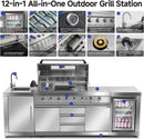 BODEGACOOLER Outdoor Kitchen Island with 6-Burner 97,000 BTU Propane Grill, Stainless Steel BBQ with Built-in Refrigerator and Sink for Backyard hosting, Patio Barbecue