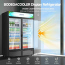 BODEGACOOLER Commercial Merchandiser Refrigerator, 40 Cu.Ft Double Glass Door Beverage Cooler, Upright Display Refrigerator with Soft LED Light, Adjustable Shelves, 4 Heavy-Duty Casters, Black