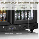 BODEGACOOLER Back Bar Cooler with 2 Glass Doors,7.7 Cu.ft Commercial Bar Beverage Refrigerator Under Counter LED Lighting for Soda Drinks,Beer,Wine with Stainless Steel Top,DOE Approved,4 Casters
