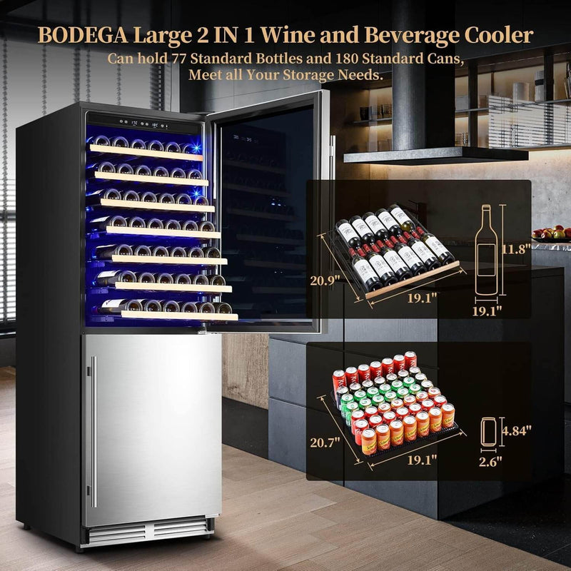 BODEGA 24 Inch Wine and Beverage Refrigerator Cooler 77 Bottles and 180 Cans