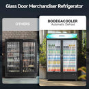 BODEGACOOLER Commercial Merchandiser Refrigerator, 40 Cu.Ft Double Glass Door Beverage Cooler, Upright Display Refrigerator with Soft LED Light, Adjustable Shelves, 4 Heavy-Duty Casters, Black