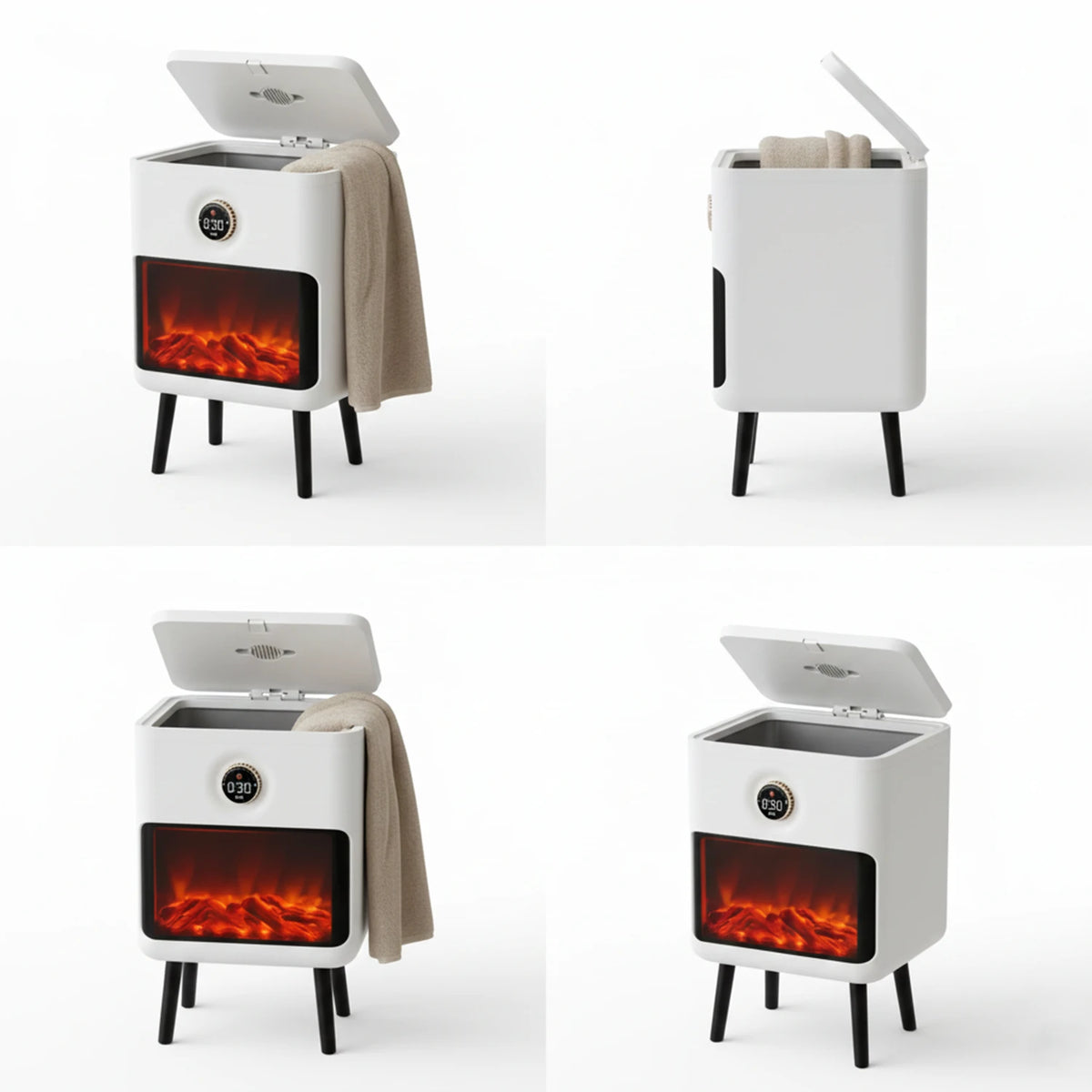 Towel Warmer Bucket with LED Fireplace | Portable Bucket Towel Warmer