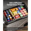 BODEGACOOLER compressor car freezer with dual-zone storage for cans, snacks and drinks