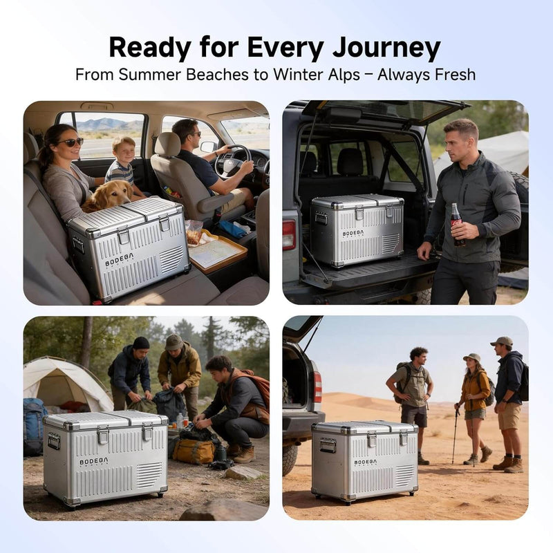 BODEGAcooler 12V Dual-Zone Aluminum Alloy Car Refrigerator | 42QT Port