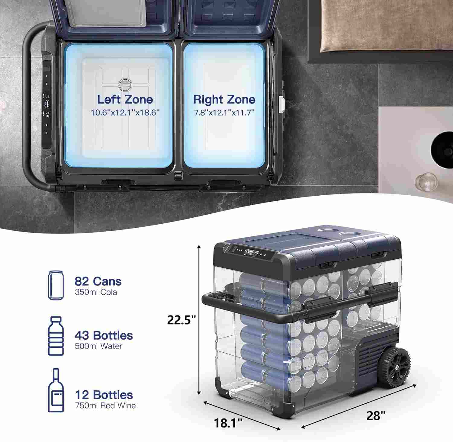 Car Fridge Dual Door Dual Zone 59QT