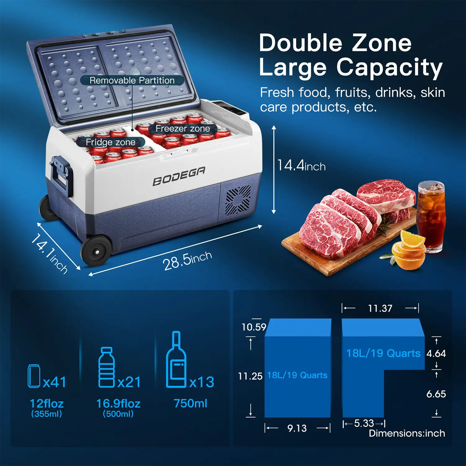 Dimensions of car fridge 53qt