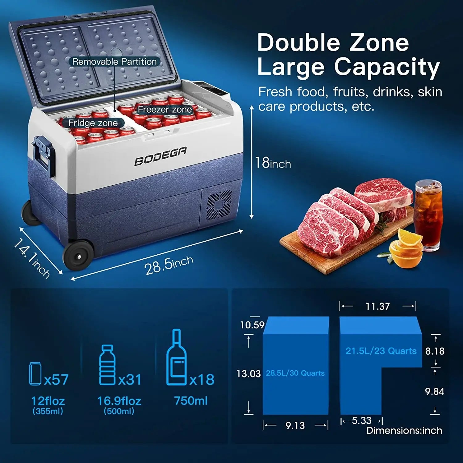Dimensions of car fridge 53qt