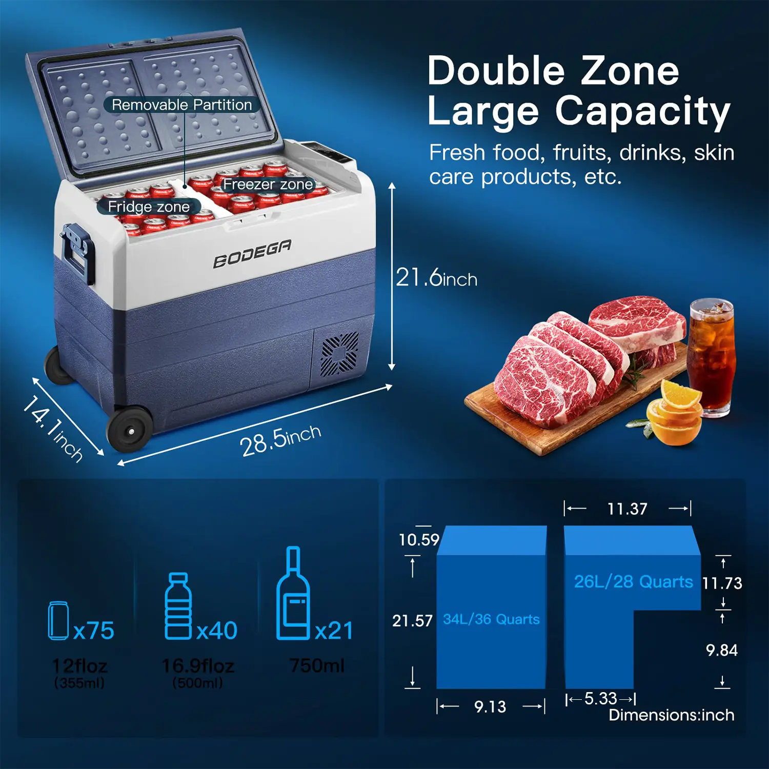 Dimensions of car fridge 64qt