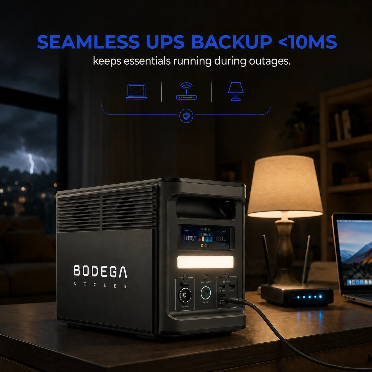 Bodegacooler 536WH capacity power station UPS backup switch < 10ms