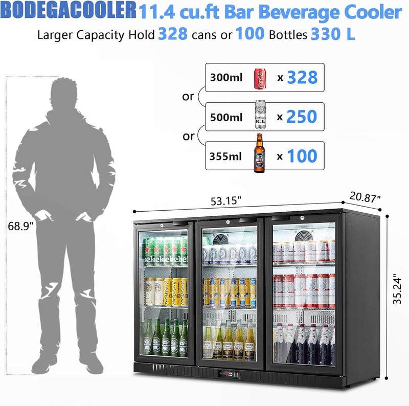 11.4 Cu.Ft Display Bar Beverage Fridge With 3 Glass Doors