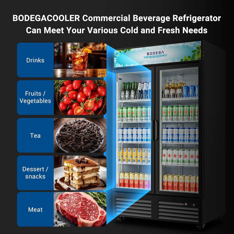 BODEGAcooler Commercial Refrigerator 2 Glass Doors Display Rrefrigerator