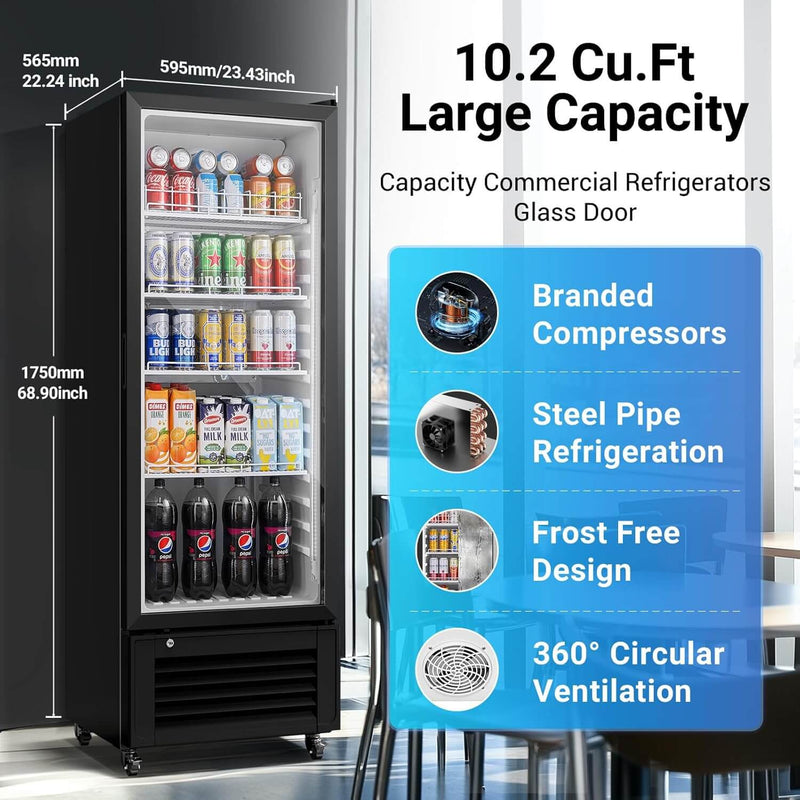 Bodega cooler Upright Display refrigerator, Commercial Fridge 10.2 Cu.Ft.