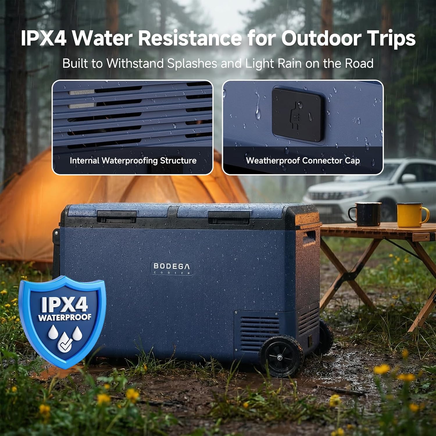 BODEGAcooler IP4X Water Resistance 12V Compressor Movable Cooler & Freezer |  100QT Dual Zone