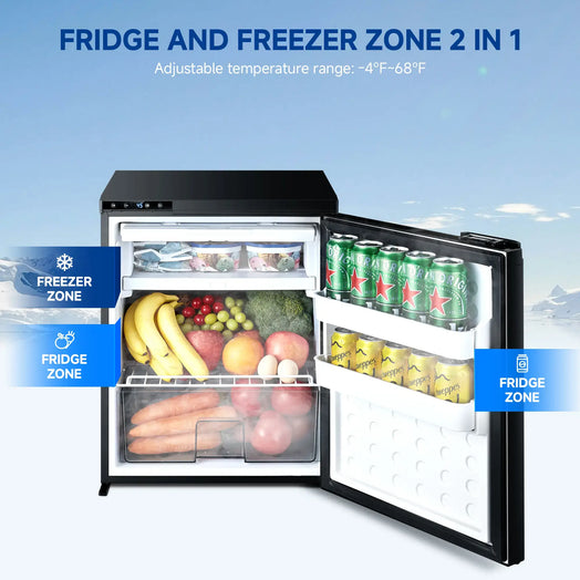 Small refrigerator with freezer compartment open