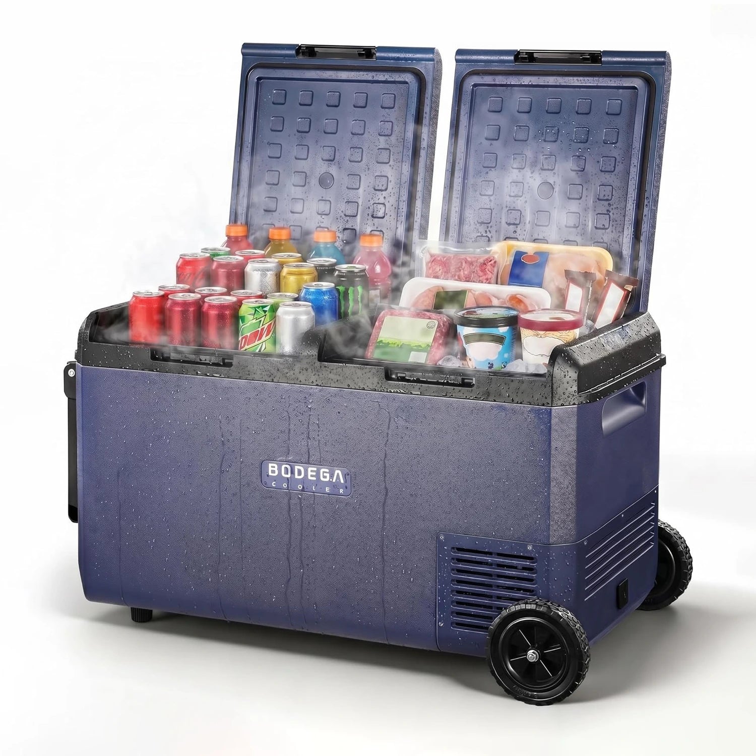 BODEGACOOLER 79QT Dual-Zone IPX4 Waterproof Portable Fridge with Wheels