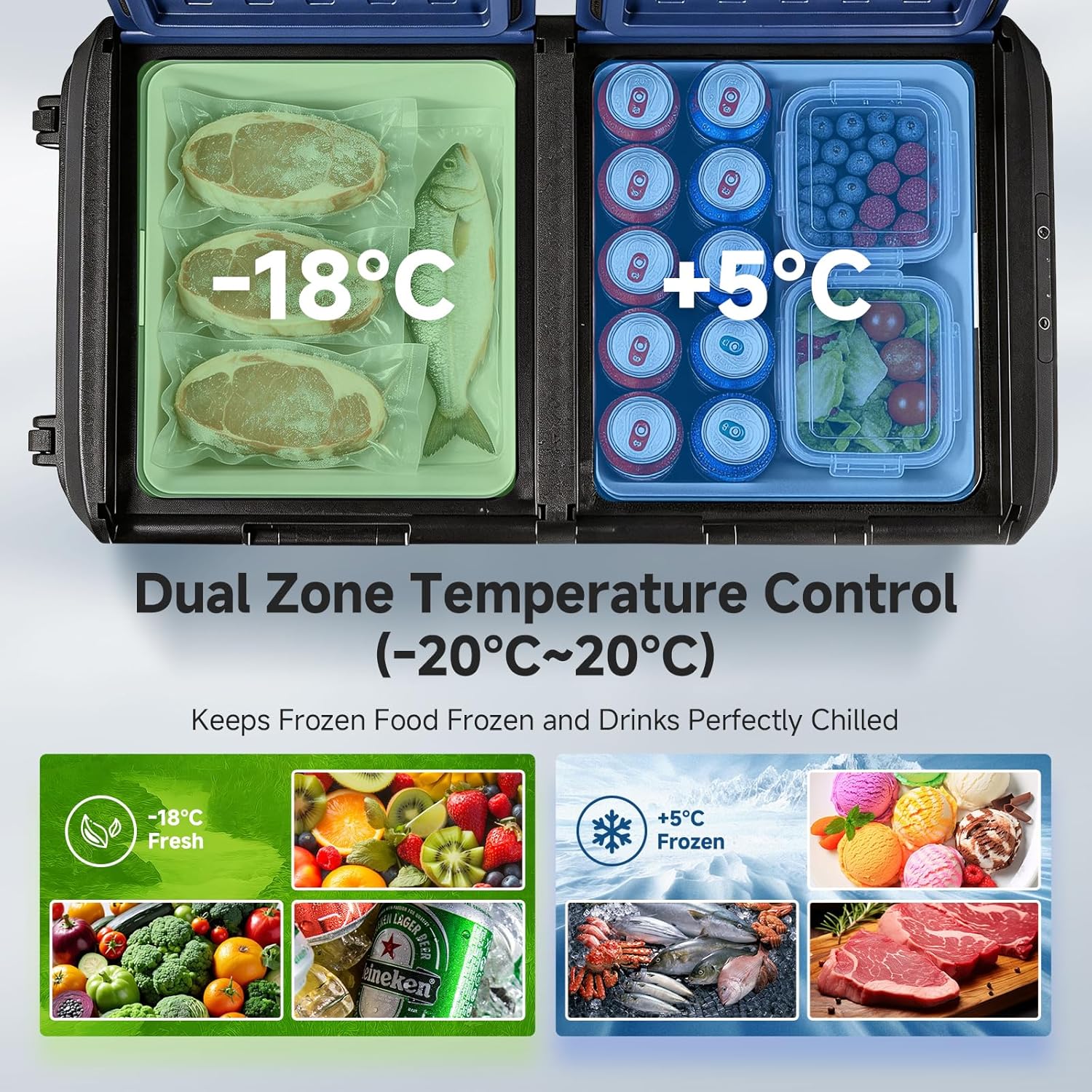 BODEGACOOLER 79QT Dual-Zone IPX4 Waterproof Portable Fridge with Wheels