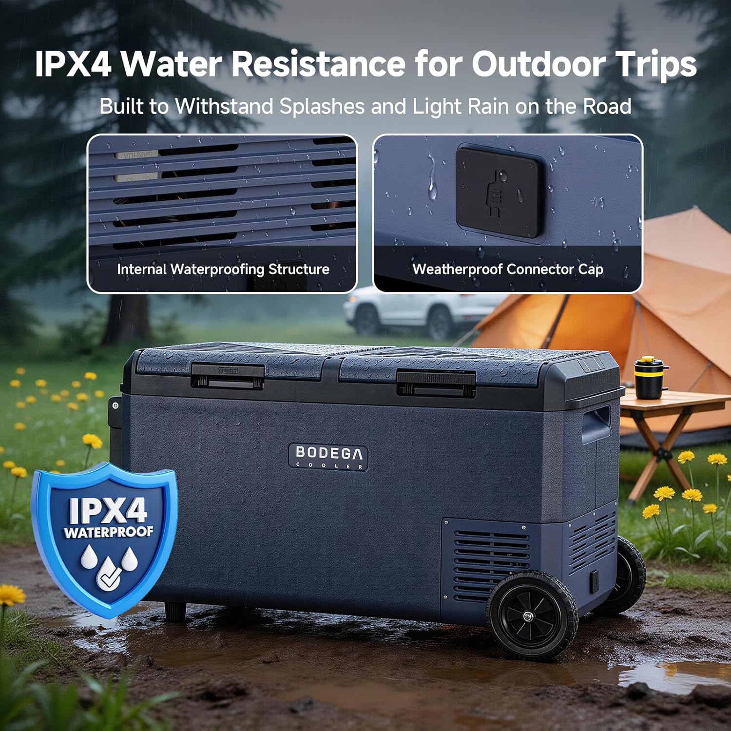 BODEGACOOLER 79QT Dual-Zone IPX4 Waterproof Portable Fridge with Wheels