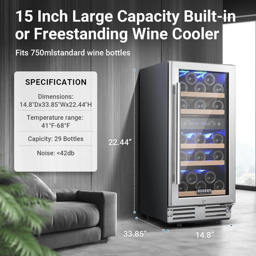 BODEGA 15 Inch 30 Bottles Dual Zone Wine Fridge