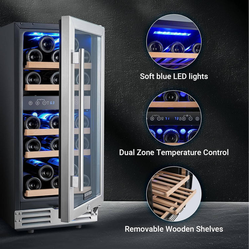 BODEGA 15 Inch 30 Bottles Dual Zone Wine Fridge