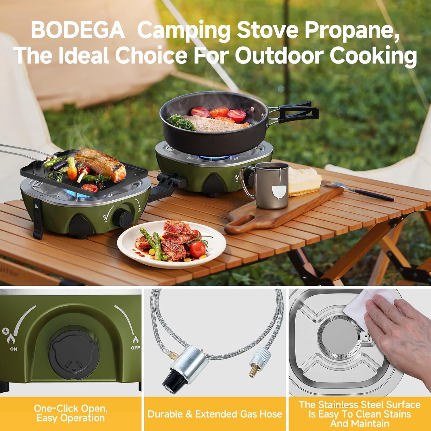 BODEGAcooler 2 Burner Camping Stove | Folding Propane Camp Stove