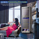 AAOBOSI 24" Free Standing 176 Bottles Wine Cooler in Stainless Steel with Wood Shelves YC-510B