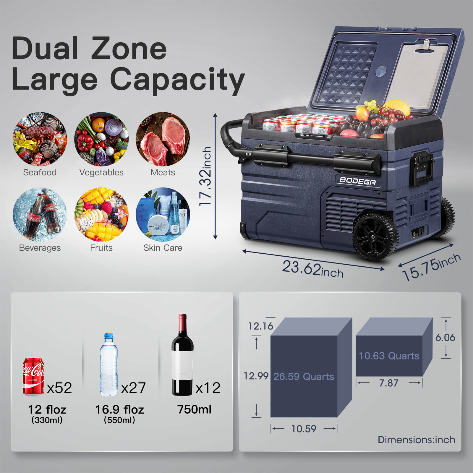 BODEGAcooler Portable Fridge 35L 12v Dual Zone